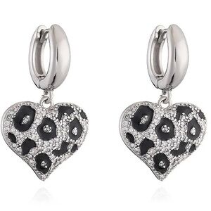 Wild Heart Leopard Drop Earrings in Black and Silver